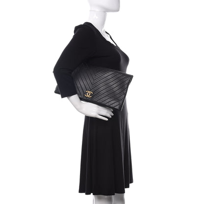 Chanel Lambskin Chevron CC Clutch Black 2 of 11