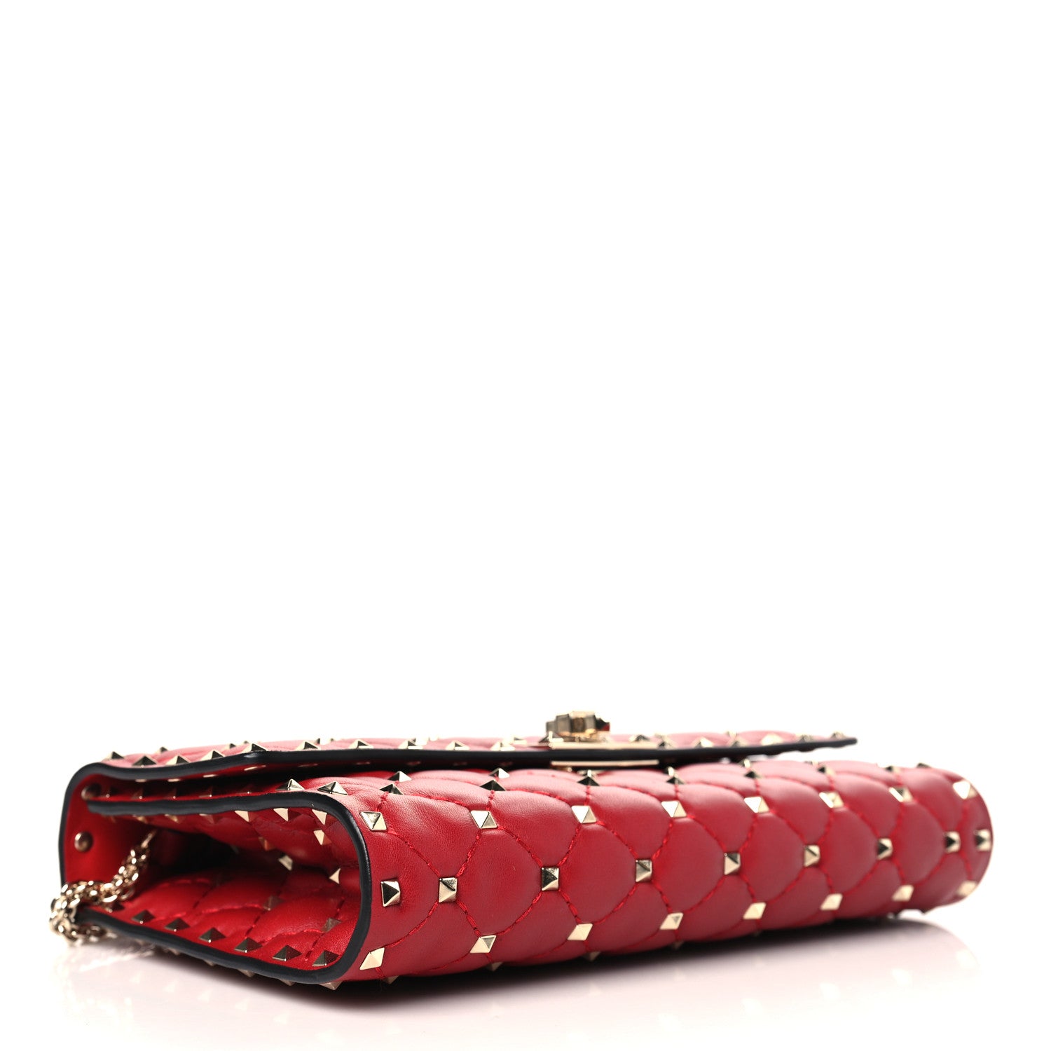 Valentino Garavani Lambskin Rockstud Spike Wallet on Chain Red 4 of 8