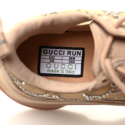 Gucci Tela Retino Mesh Crystal Suede GG Monogram Womens Gucci Run Sneakers 38 Light Powder Skin Rose Silver 9 of 10