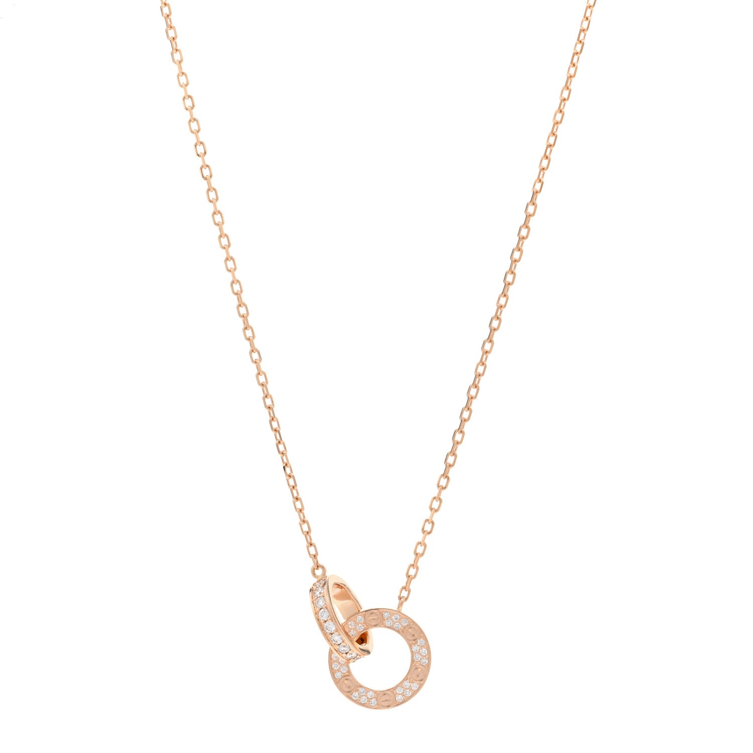Cartier 18K Pink Gold Diamond Interlocking LOVE Paved Necklace 1 of 4