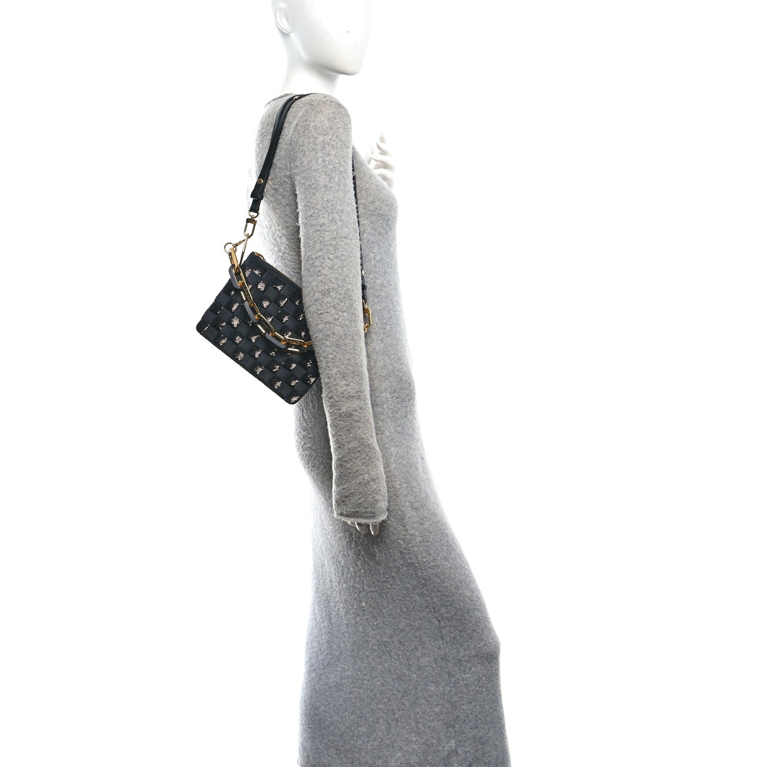 Louis Vuitton Satin Sequin Embroidered Damier Coussin BB Black 2 of 9