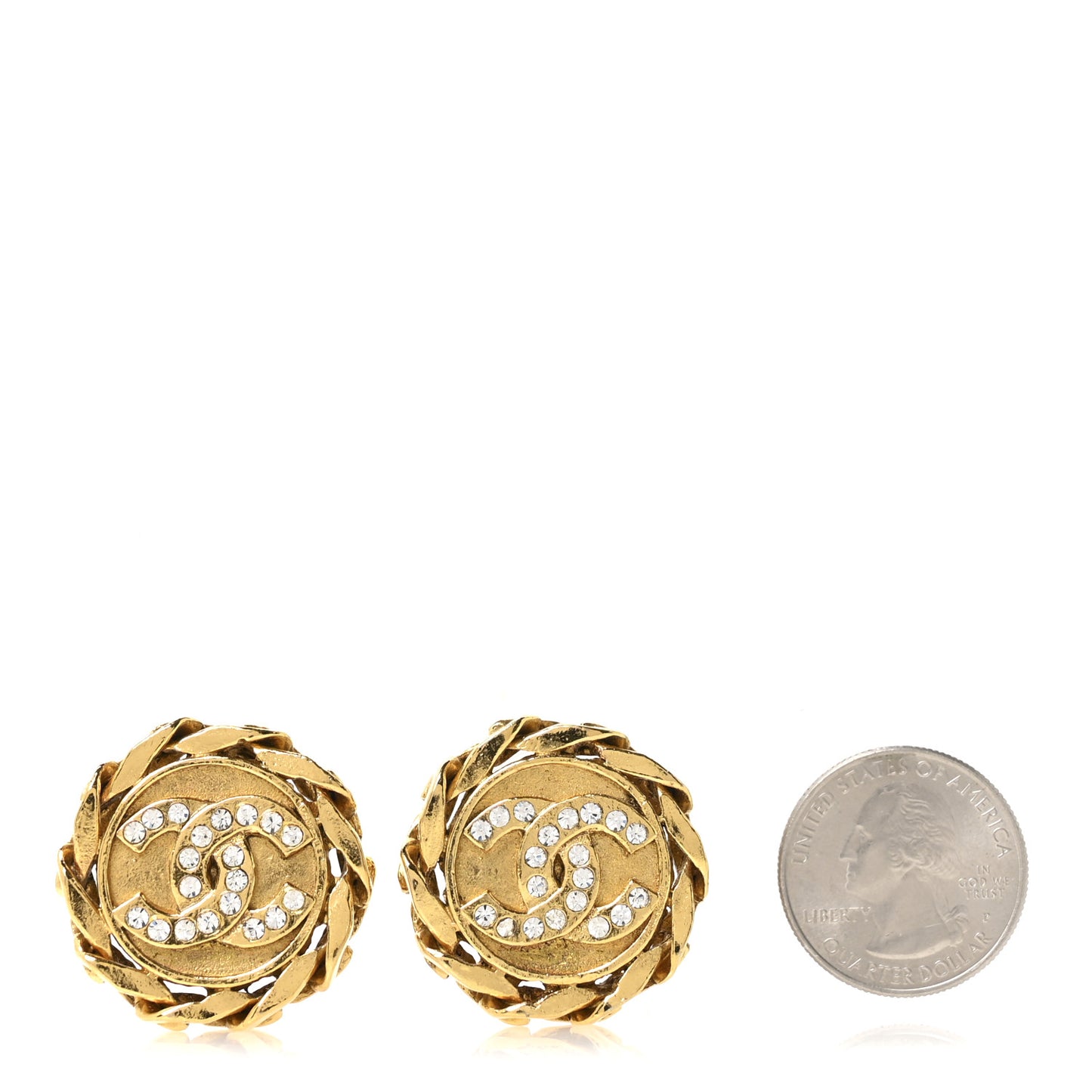 Crystal CC Round Clip On Earrings Gold