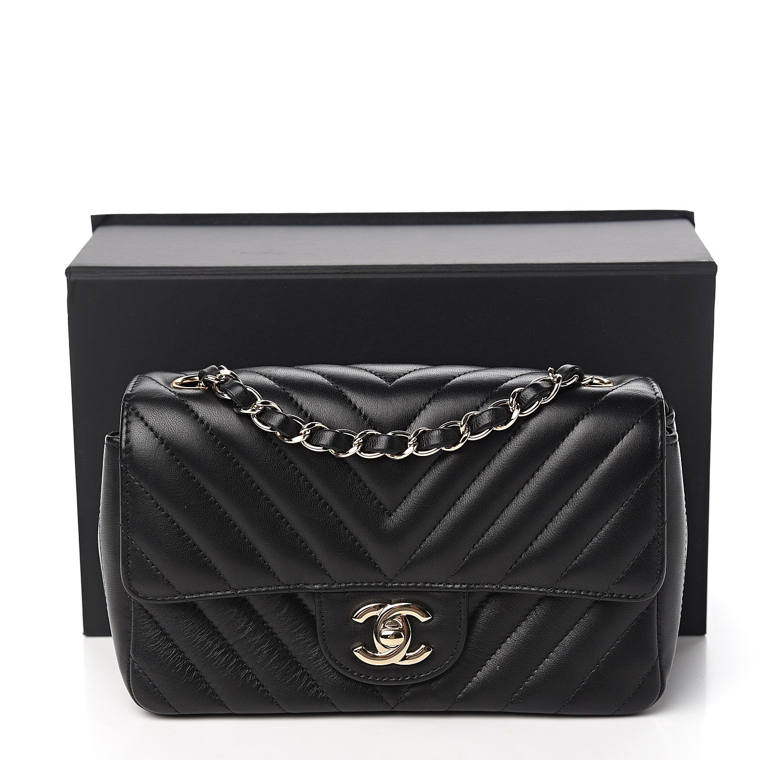 Chanel Lambskin Chevron Quilted Mini Rectangular Flap Black 10 of 10