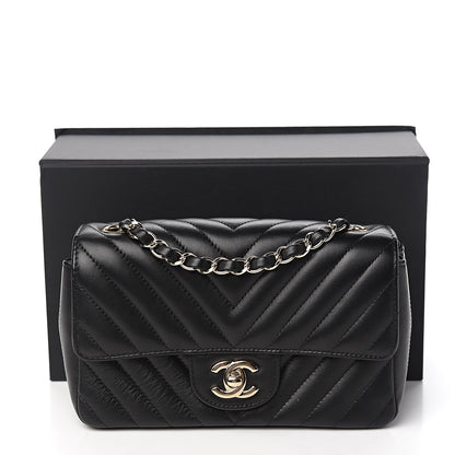 Chanel Lambskin Chevron Quilted Mini Rectangular Flap Black 10 of 10