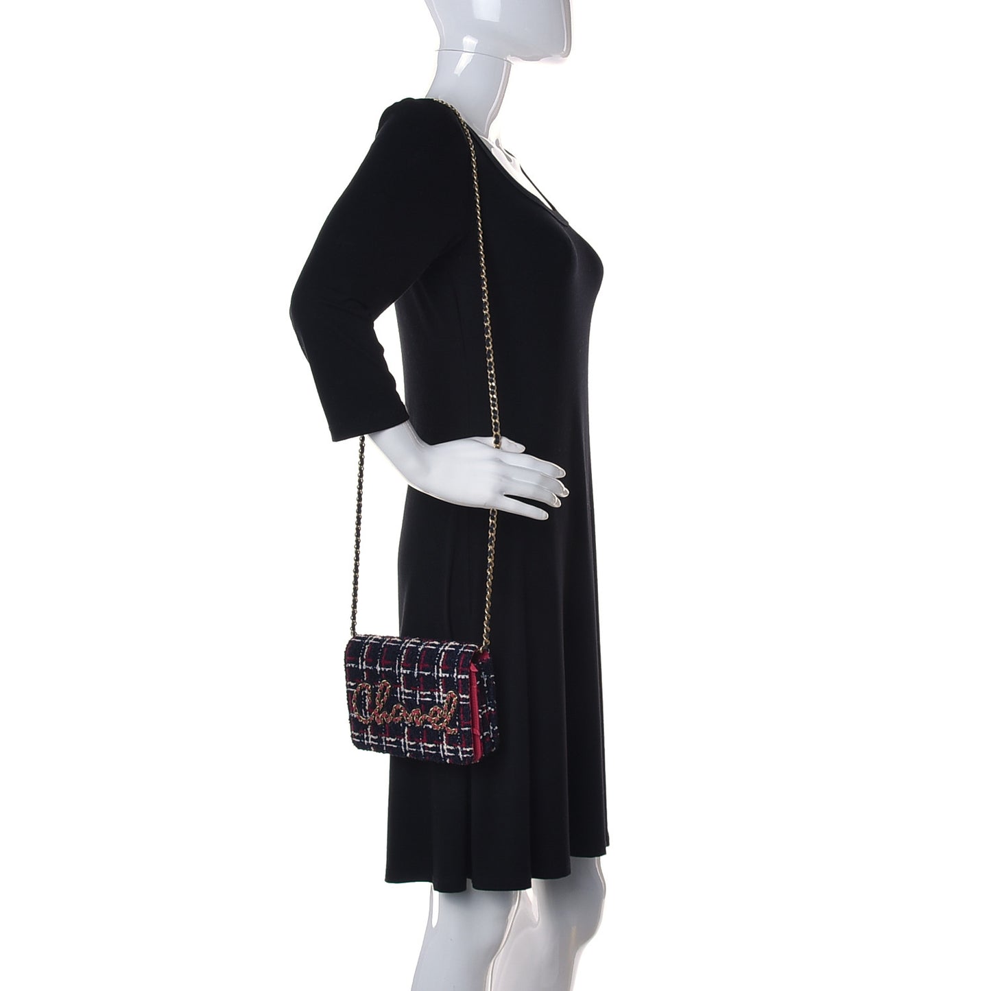 Tweed Calfskin Signe Wallet On Chain WOC Black Pink