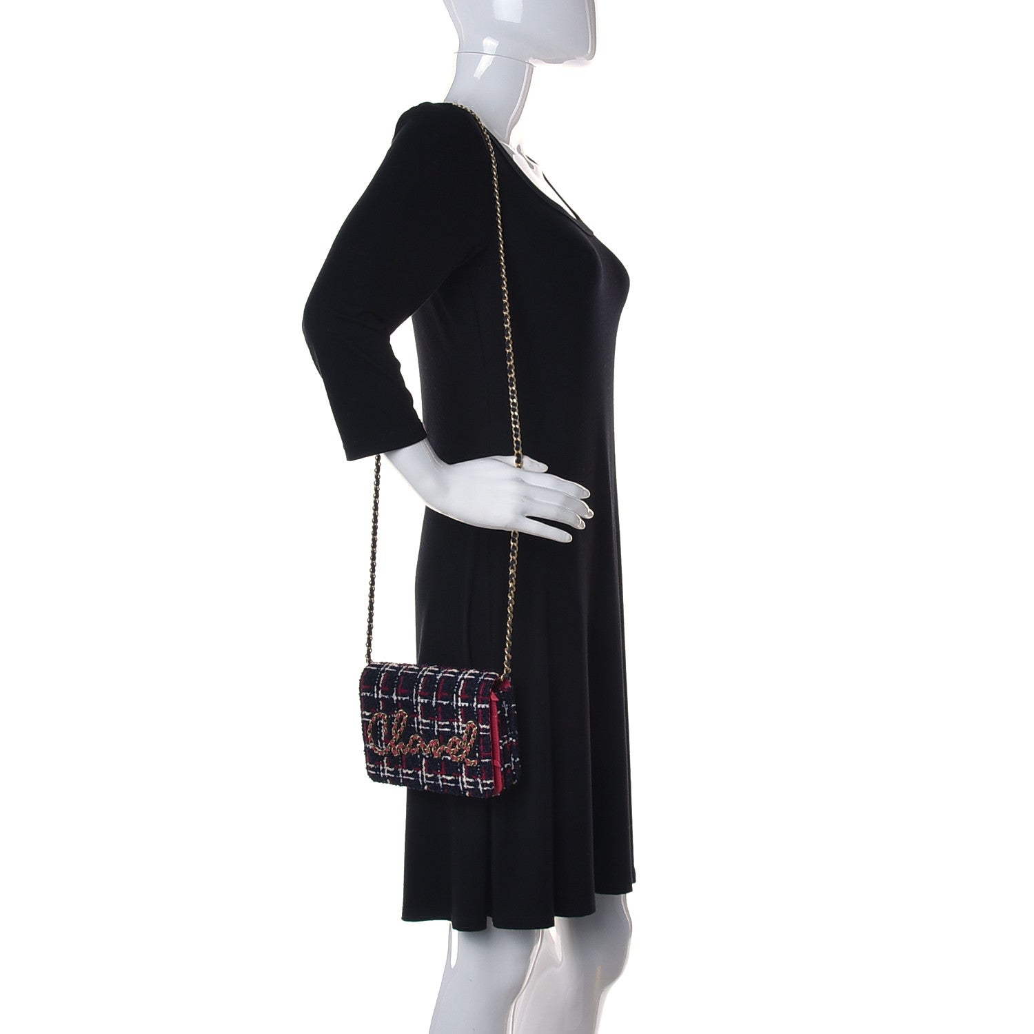 Chanel Tweed Calfskin Signe Wallet On Chain WOC Black Pink 2 of 14