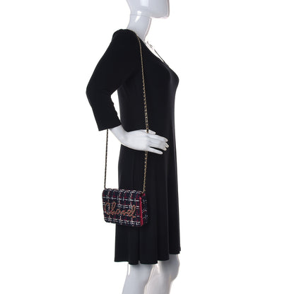 Chanel Tweed Calfskin Signe Wallet On Chain WOC Black Pink 2 of 14