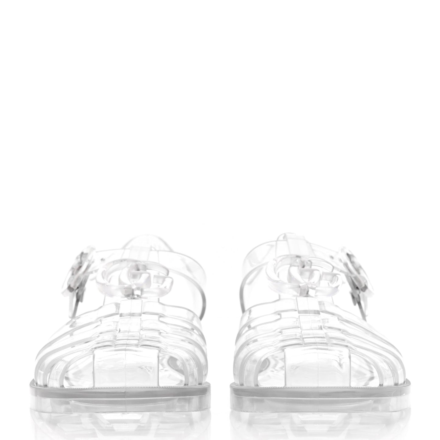Shiny Rubber Double G Buckle Strap Sandals 35 Transparent