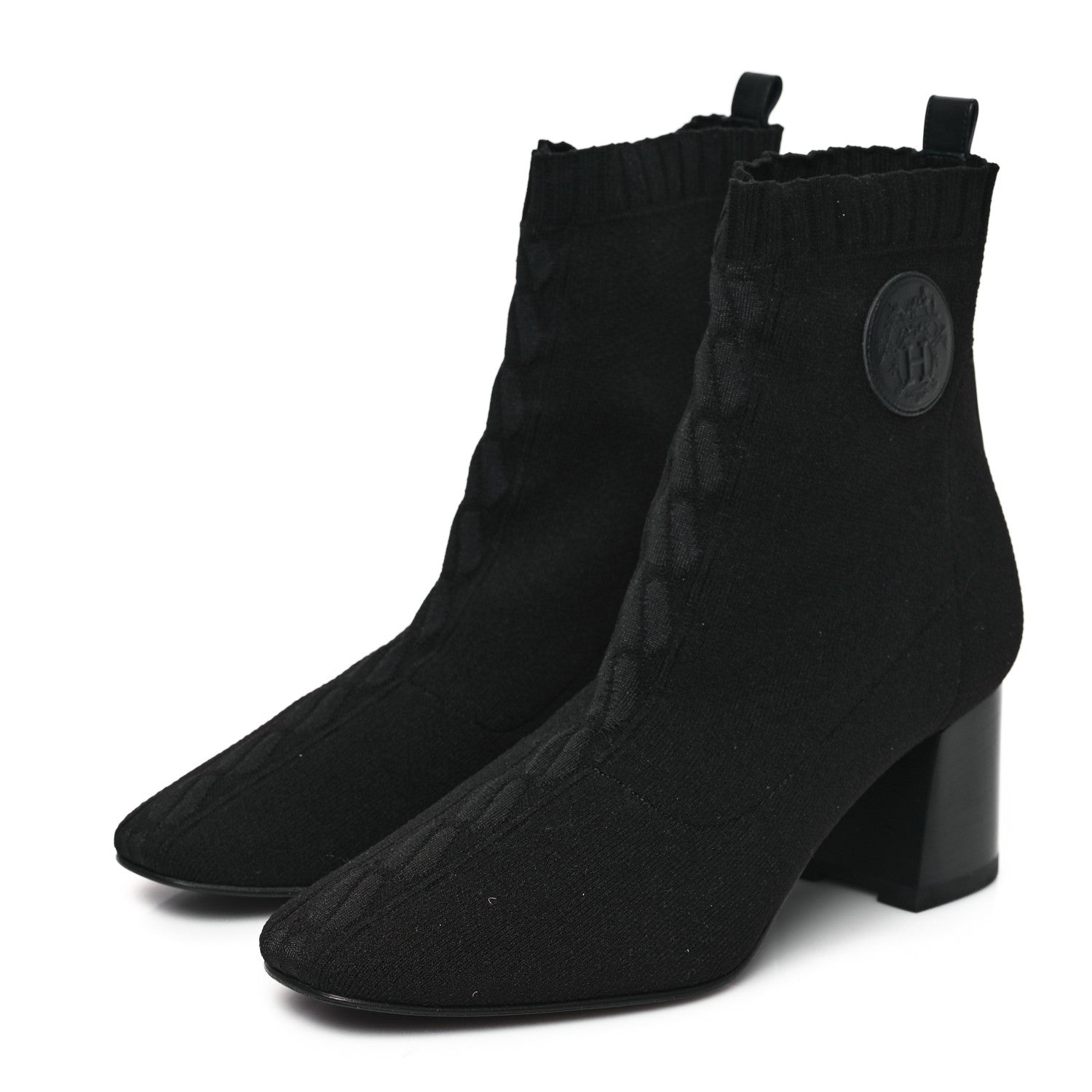 Hermes Knit Calfskin Jenna 60 Ankle Boots 41 Black 3 of 8