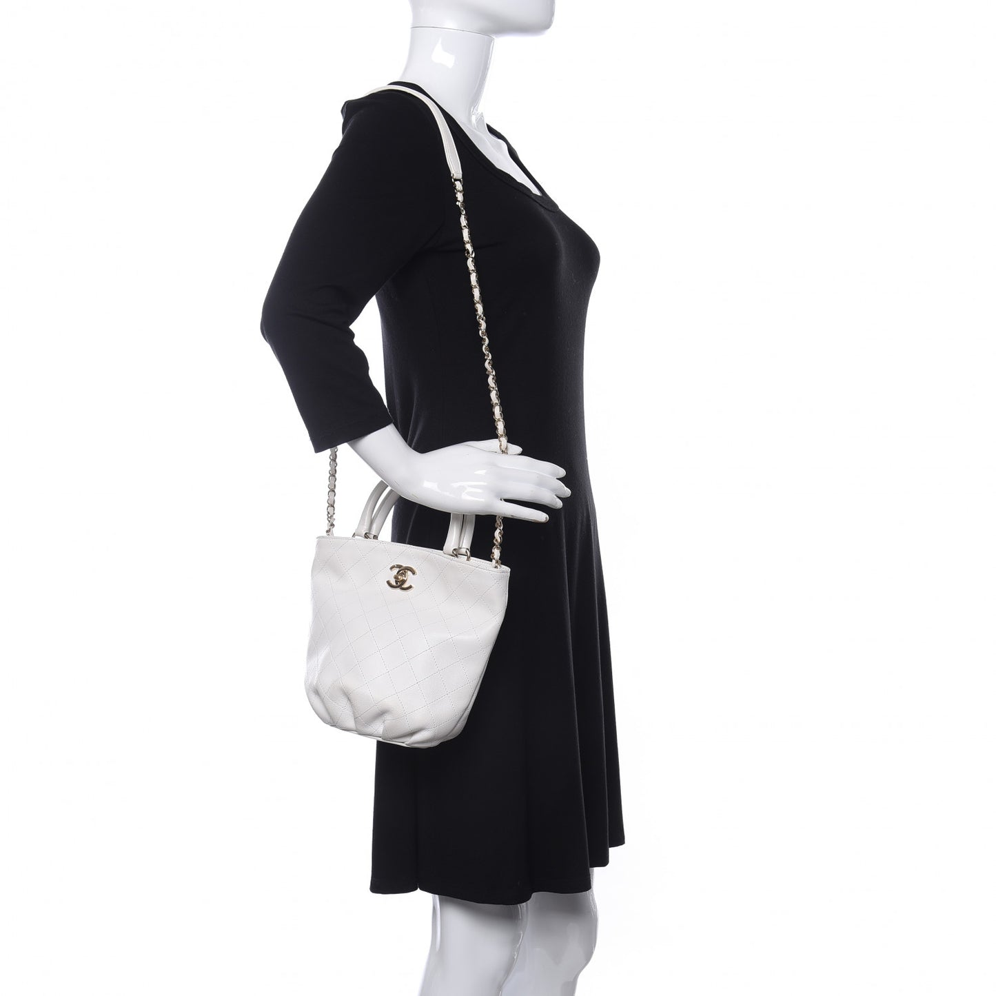 Lambskin Stitched Small Shopping Tote White