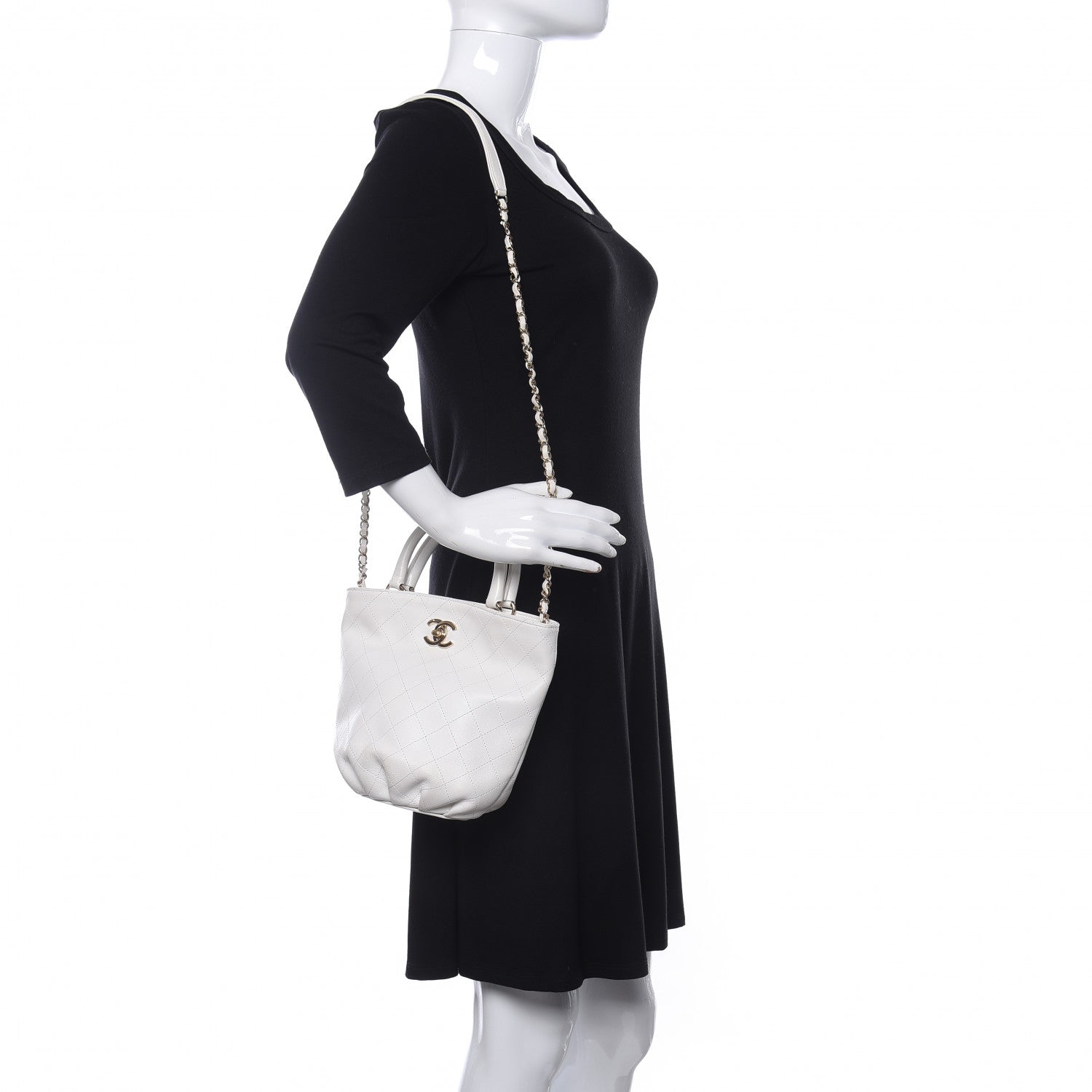 Chanel Lambskin Stitched Small Shopping Tote White 2 of 10