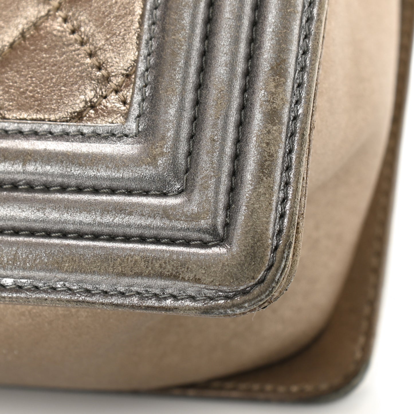 Metallic Calfskin Quilted New Medium Boy Flap Khaki