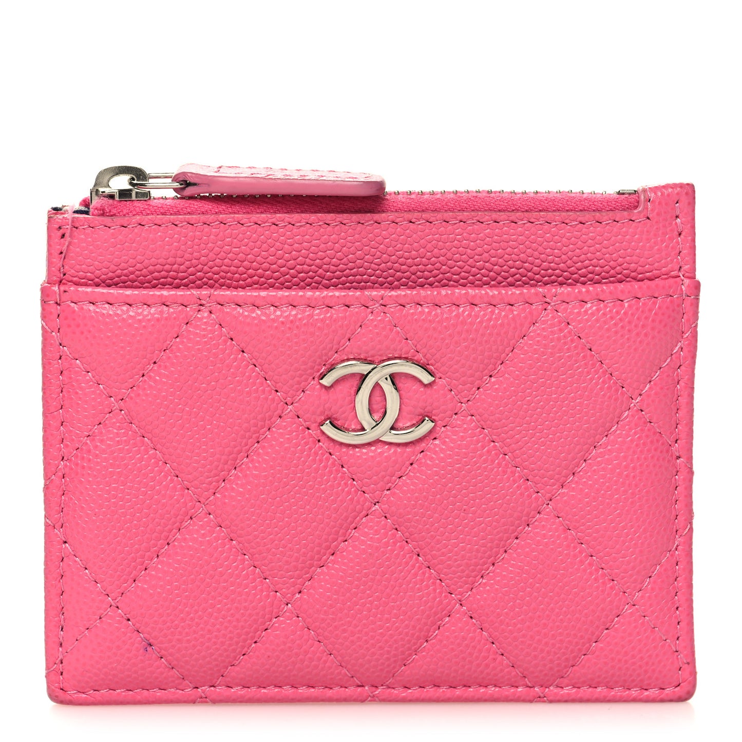 Caviar Quilted CC Zip Card Holder Dark Pink