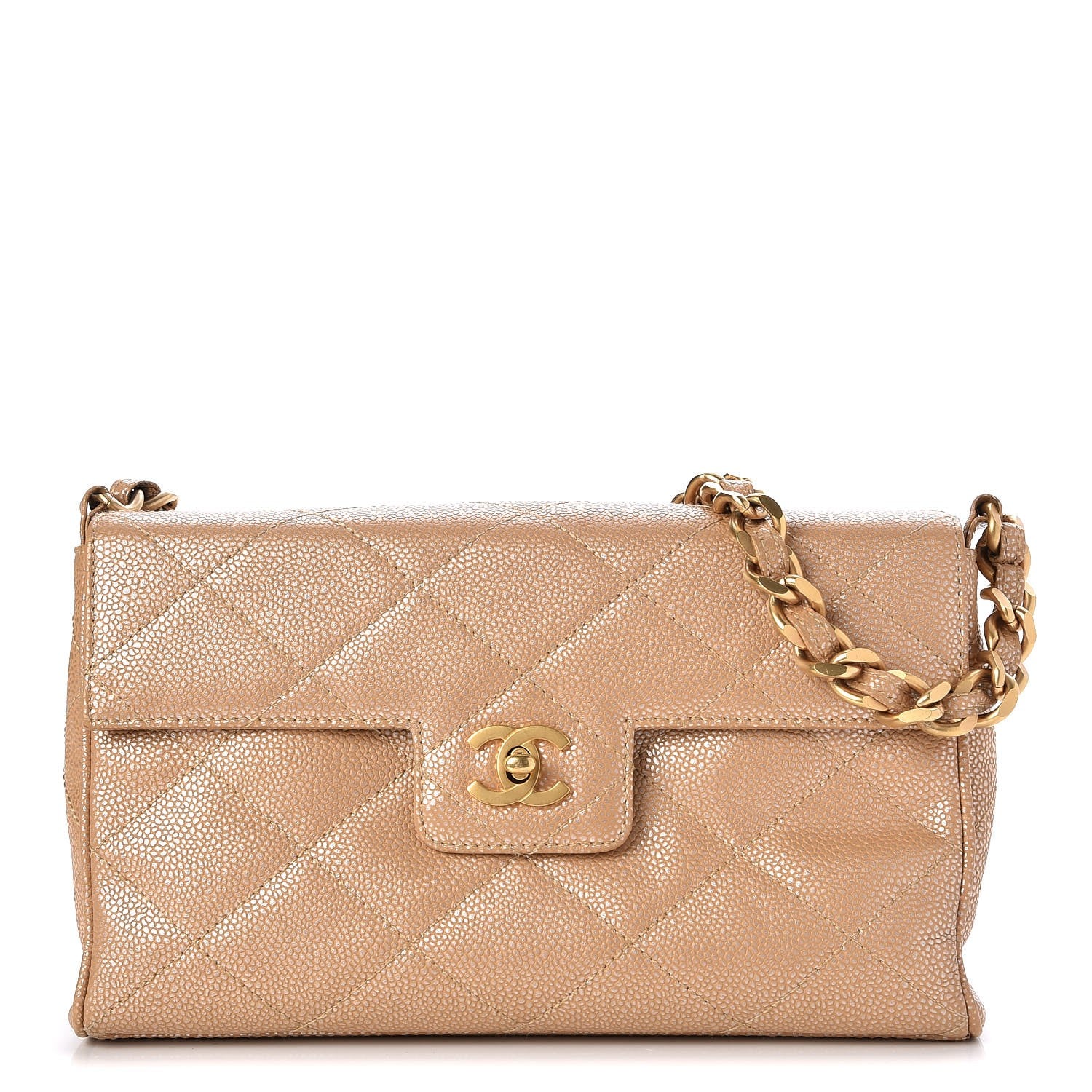 Chanel Metallic Caviar Quilted Medium Single Flap Beige 1 of 10