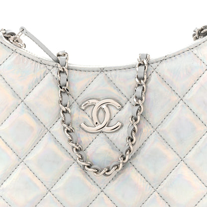 Chanel Iridescent Mirror Goatskin Quilted Clutch With Chain Silver 8 of 11