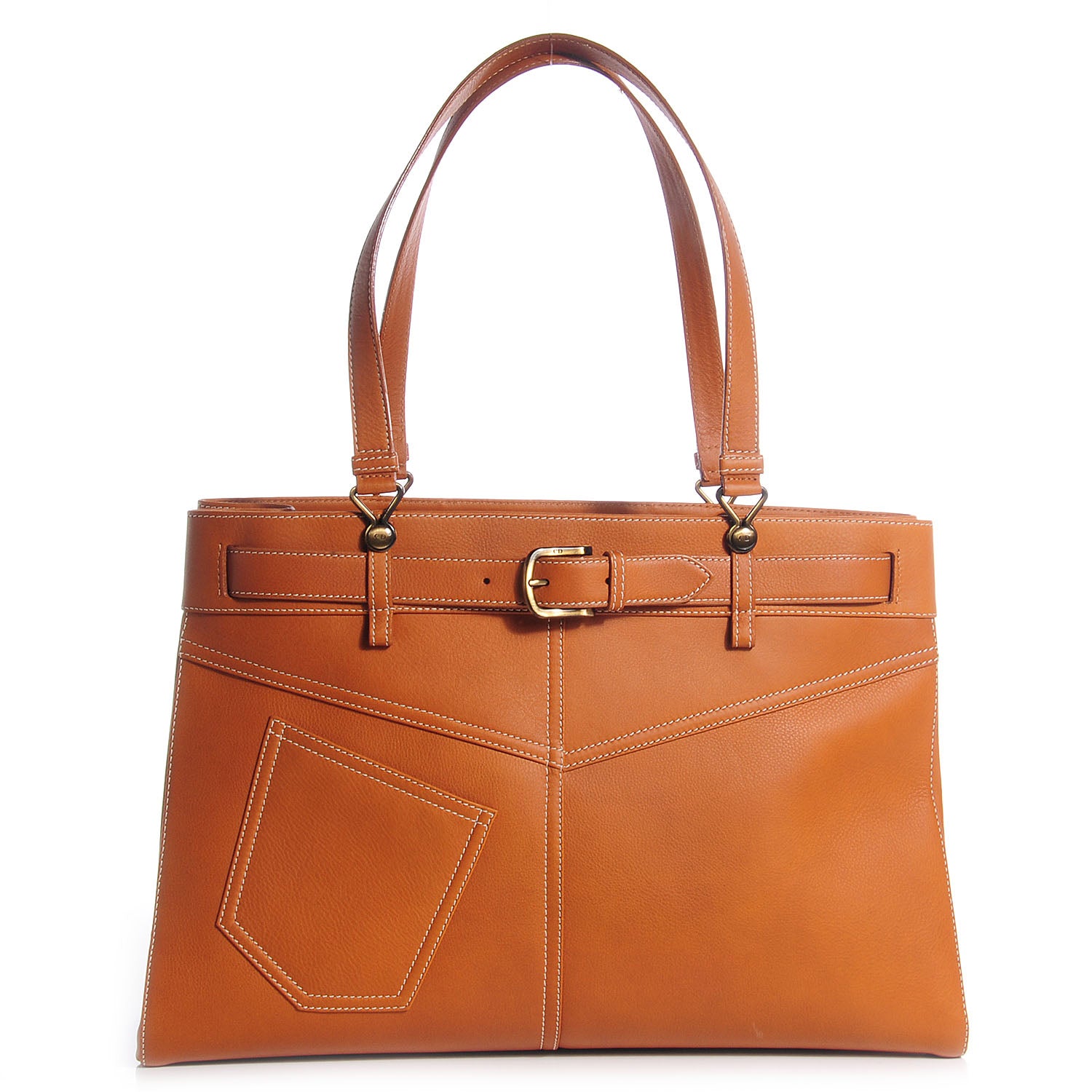 Christian Dior Leather Jeans Pocket Shoulder Bag Beige 80748