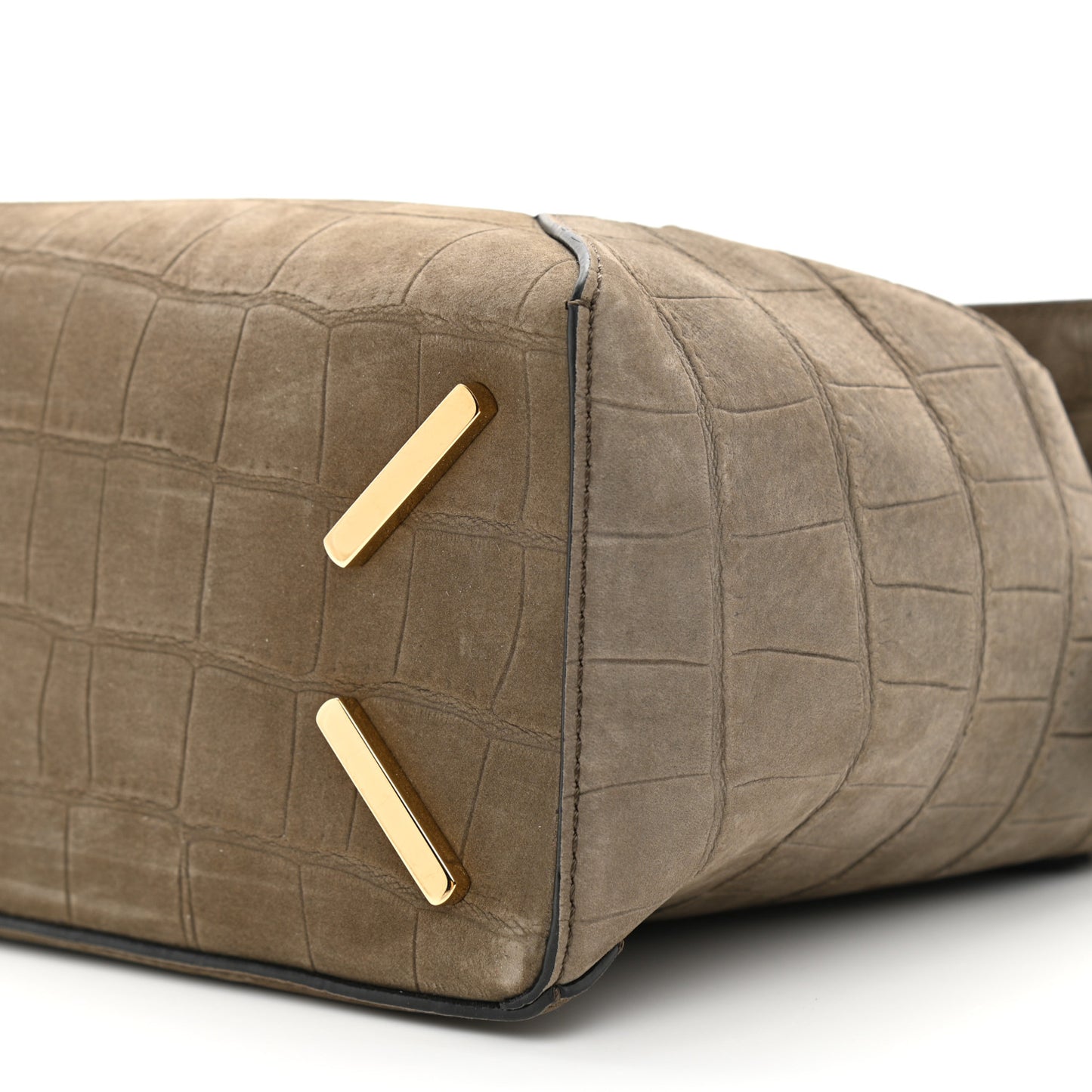Nubuck Crocodile Embossed Small Puzzle Bag Olive