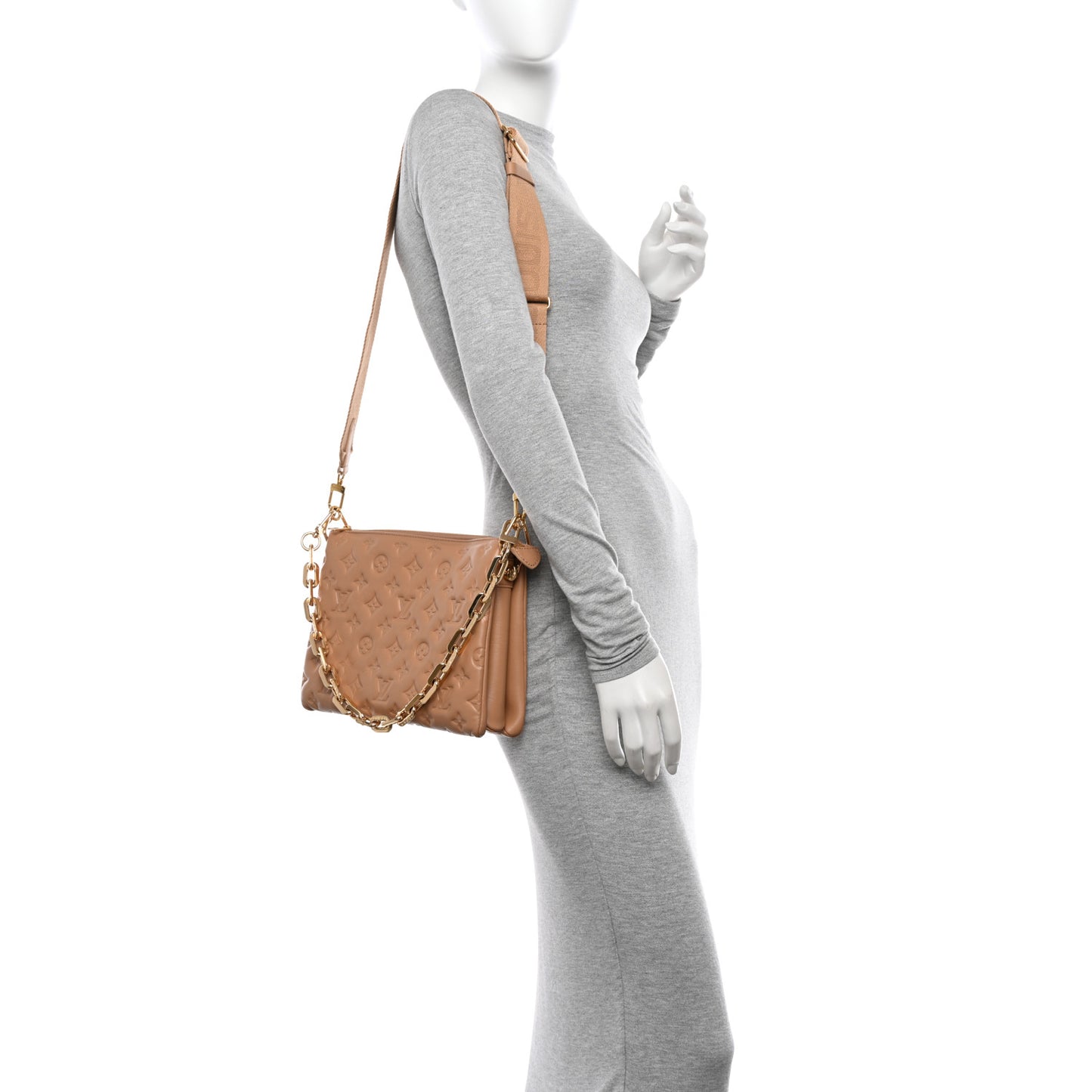 Lambskin Embossed Monogram Coussin PM Camel