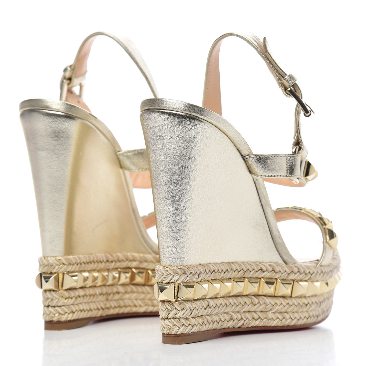 Christian Louboutin Nappa Silk Cataclou 140 Wedge Sandals 36 Sahara Light Gold 4 of 11