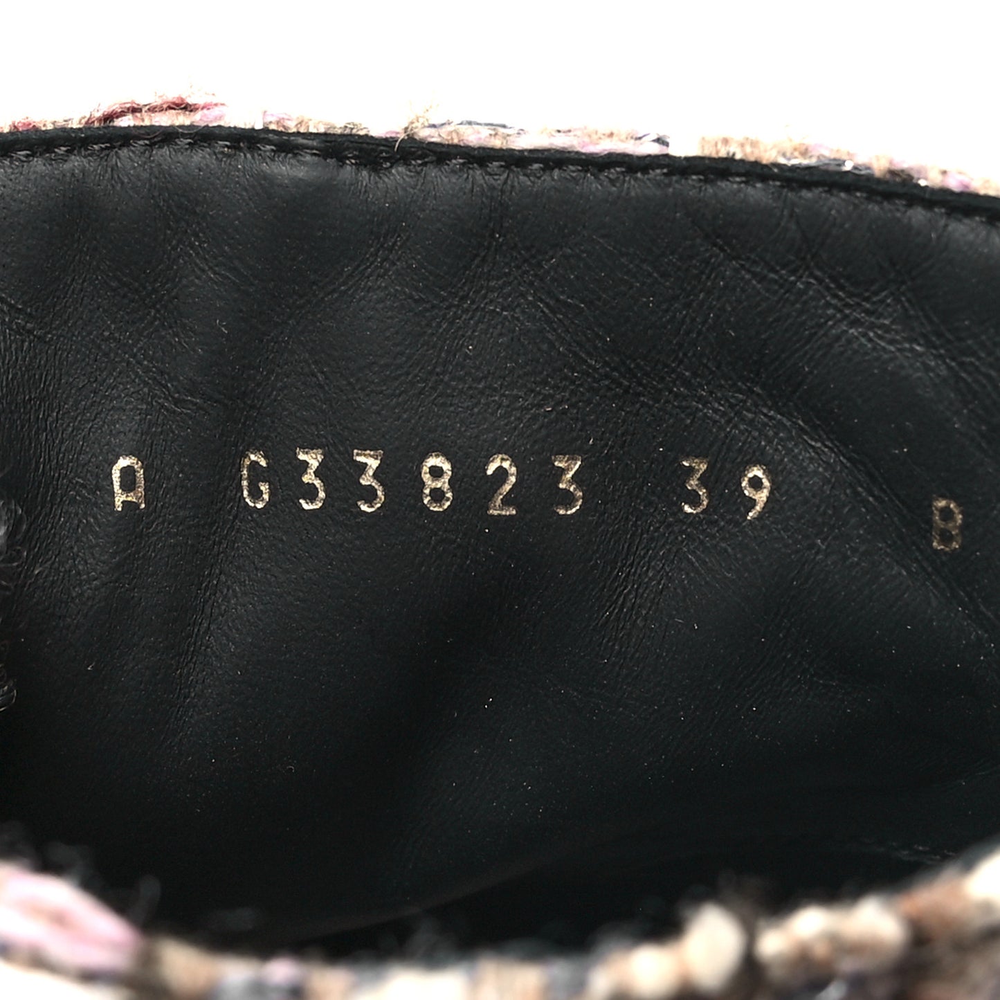 Tweed Calfskin Pearl Combat Short Boots 39 Beige Pink Black