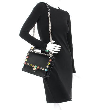 Fendi Vitello Liberty Scalloped Spike Studded Kan I Shoulder Bag Black Multicolor 2 of 7