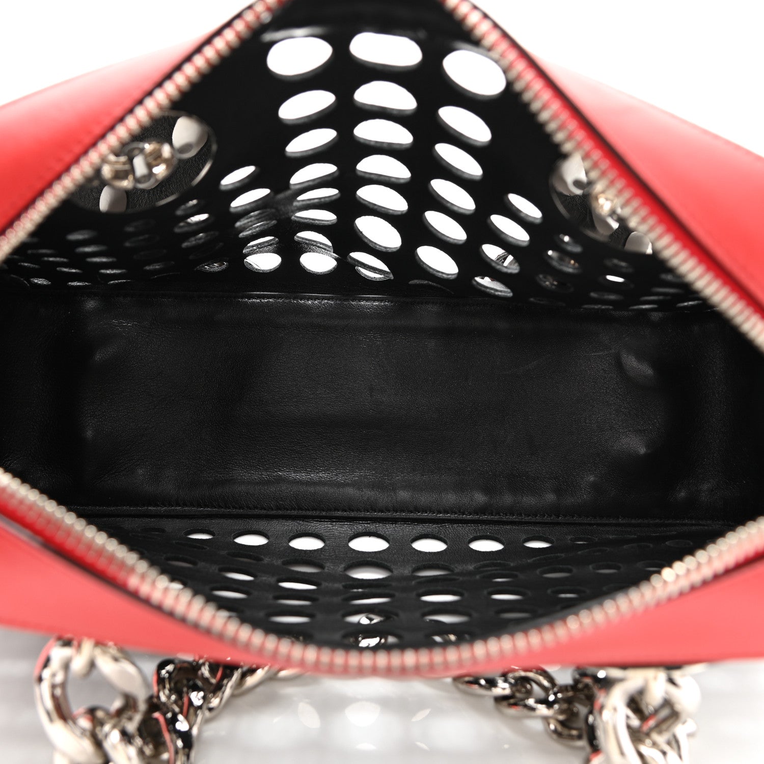 Prada City Calfskin Perforated Chain Shoulder Bag Black Lacca 6 of 13