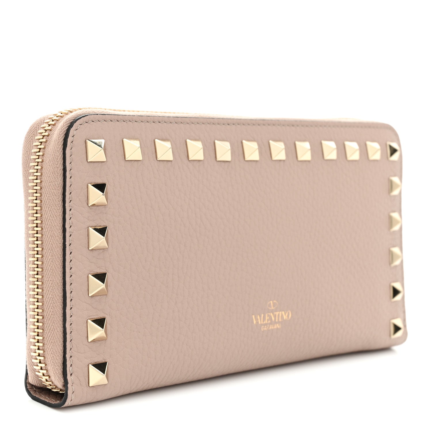 Valentino Garavani Pebbled Calfskin Rockstud Zip Around Wallet Poudre 3 of 10