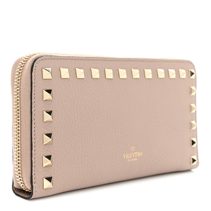 Valentino Garavani Pebbled Calfskin Rockstud Zip Around Wallet Poudre 3 of 10