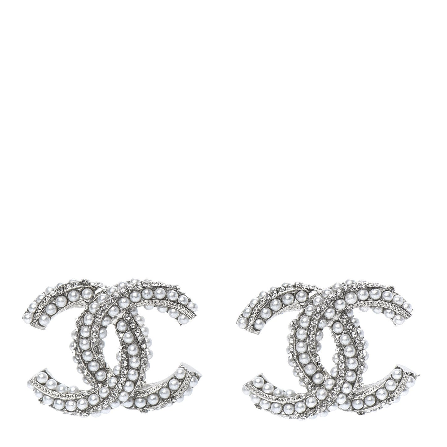 Pearl Crystal CC Earrings Silver