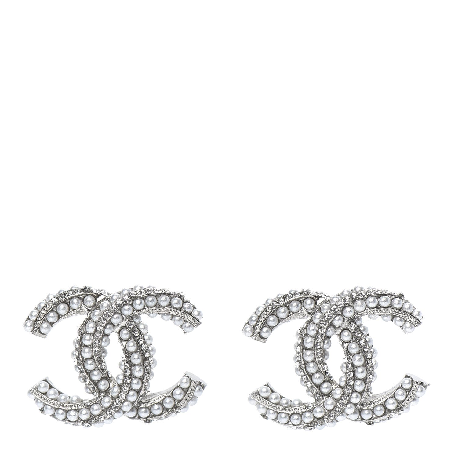 Chanel Pearl Crystal CC Earrings Silver 1 of 5