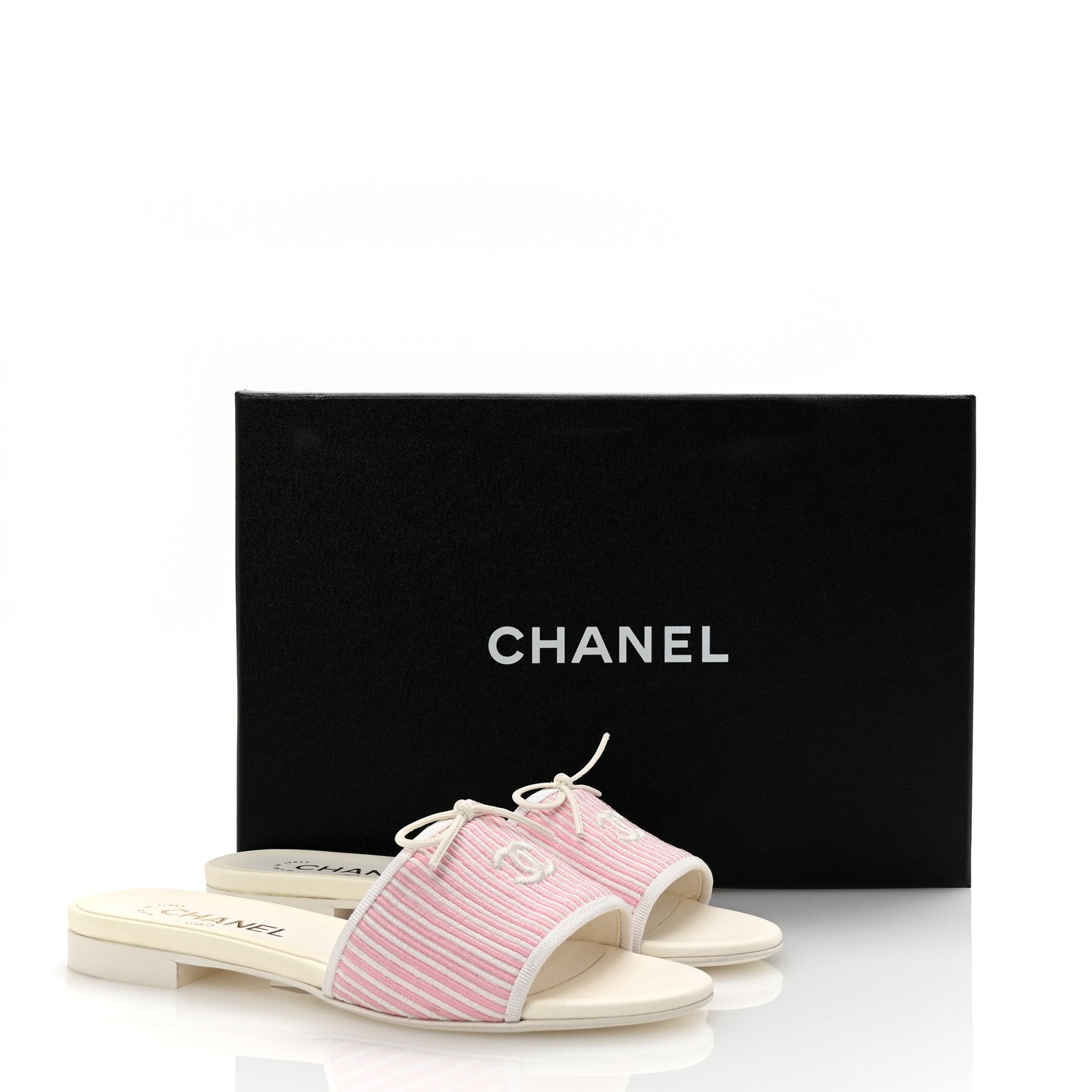 Chanel Fabric Embroidered CC Bow Mules 36 White Pink 1728833