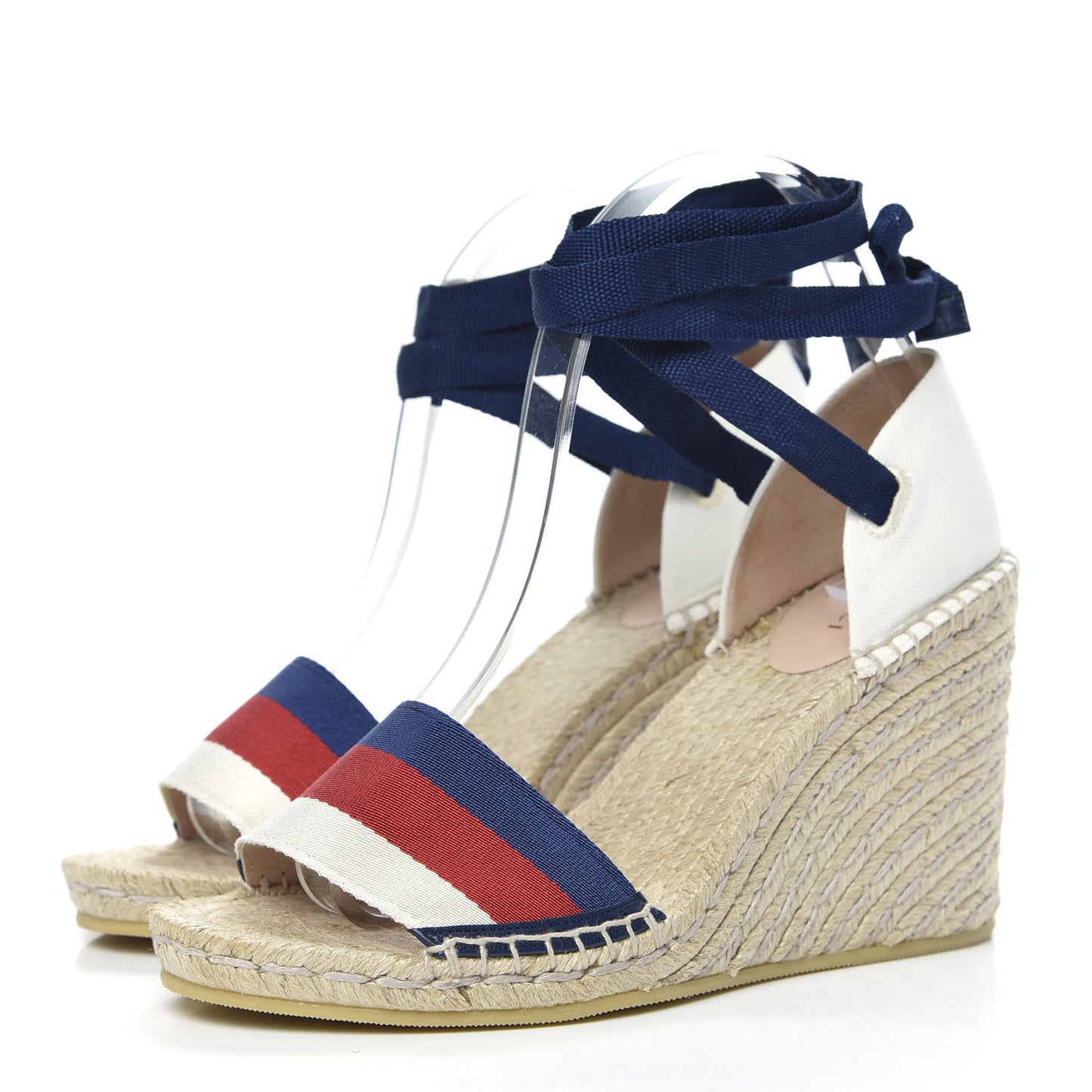 Canvas Sylvie Web Ankle Wrap Espadrille Wedge Sandals 39.5 Mystic White Hibiscus Red Maritime