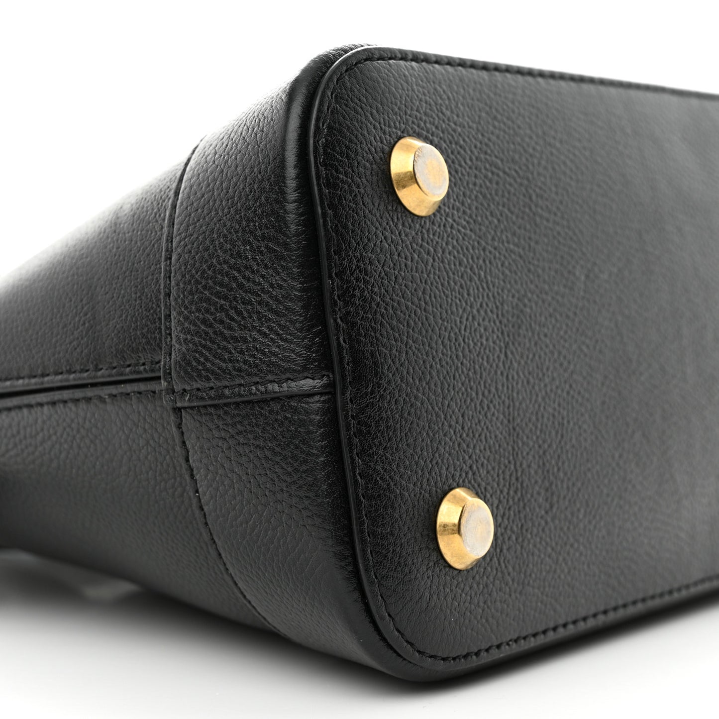 Grained Calfskin Logo S Ville Top Handle Bag Black White