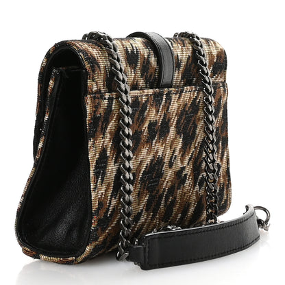 Saint Laurent Canvas Leopard Print Fringe Baby Monogram Satchel Black Multicolor 3 of 10