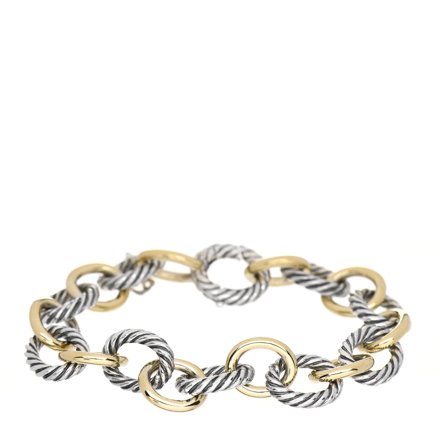 David Yurman Sterling Silver 18K Yellow Gold 12mm Large Oval Link Bracelet 1 of 4