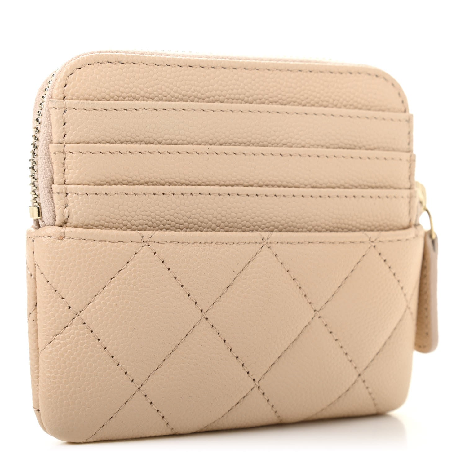 Chanel Caviar Quilted Zip Card Holder Wallet Light Beige 3 of 7