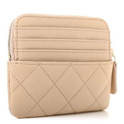 Chanel Caviar Quilted Zip Card Holder Wallet Light Beige 3 of 7