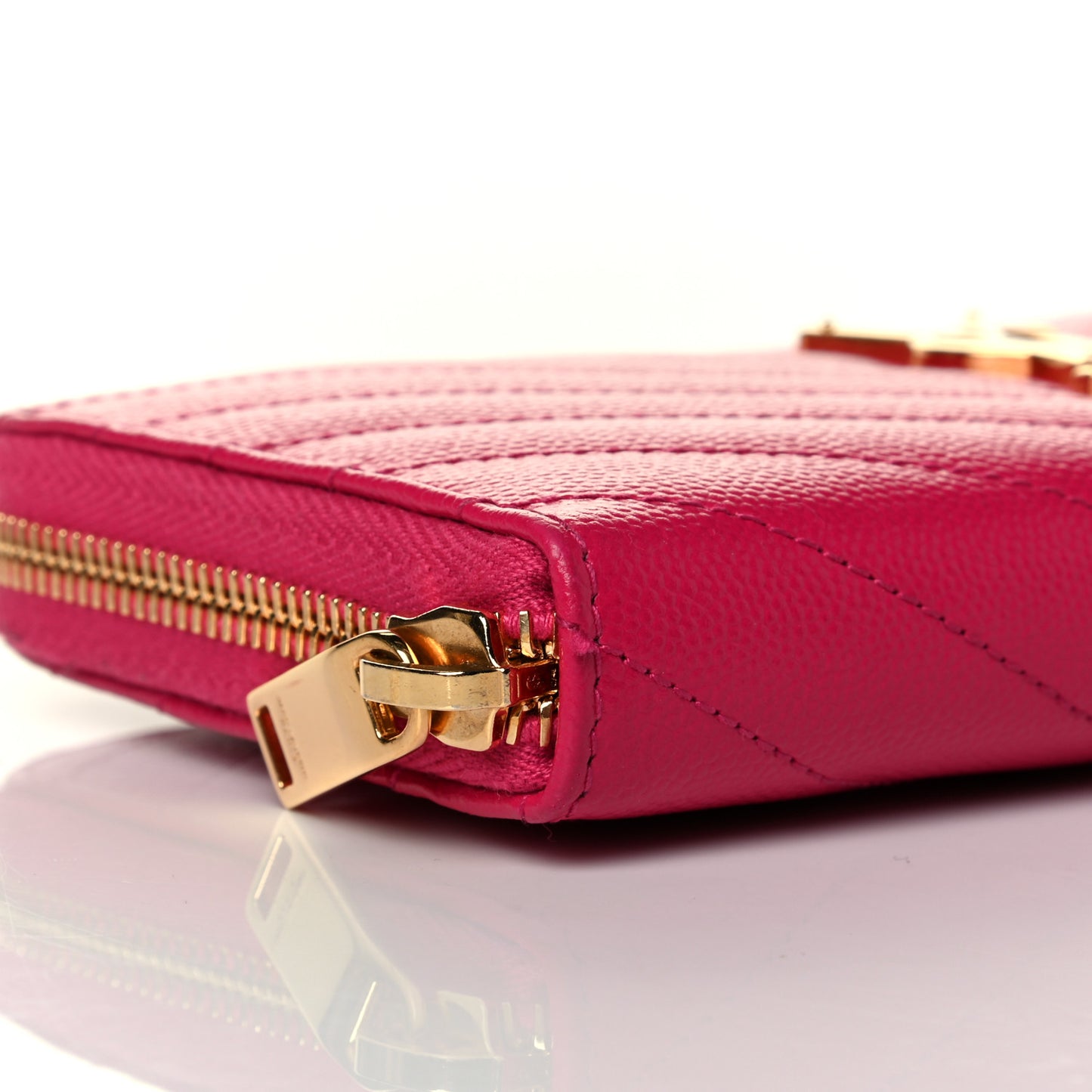 Grain De Poudre Matelasse Chevron Monogram Zip Around Wallet Fuchsia