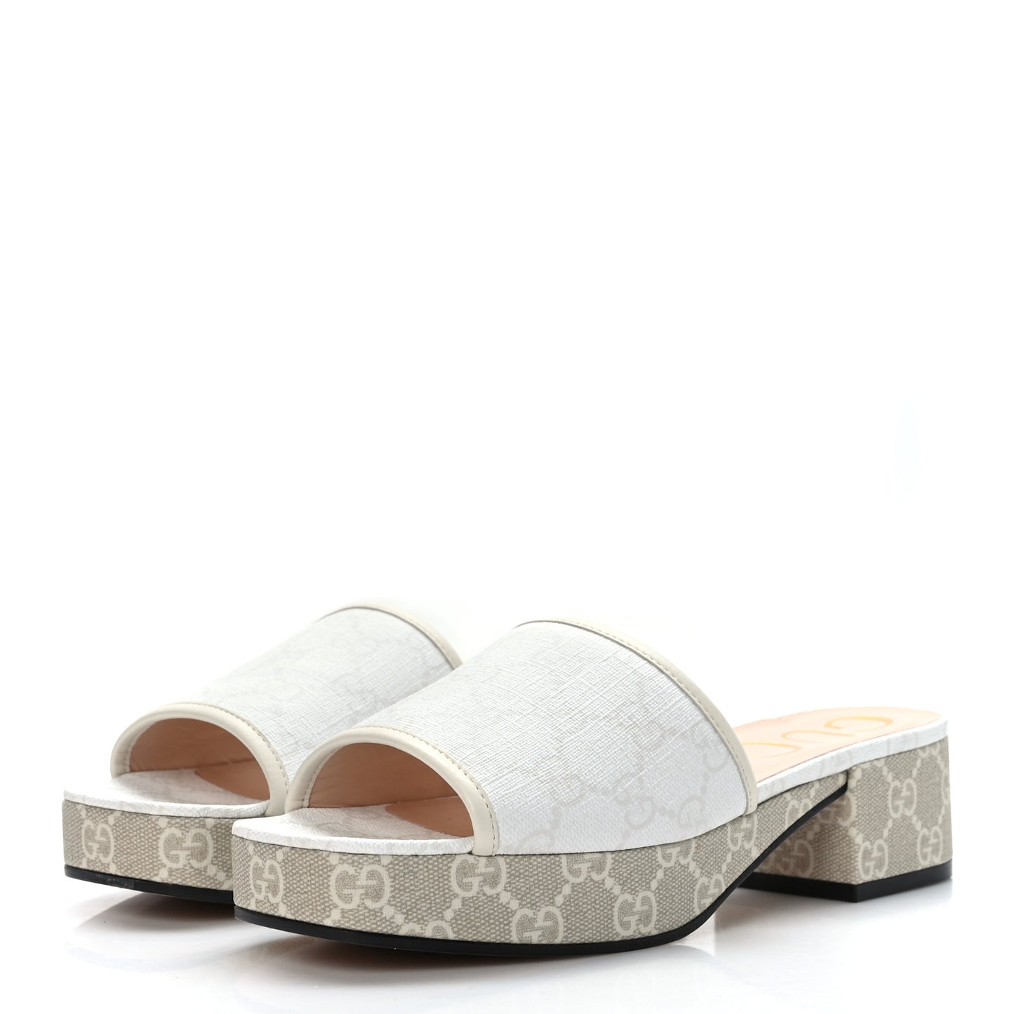 GG Supreme Monogram Malaga Kid Platform Mule Sandals 37 White Mystic White