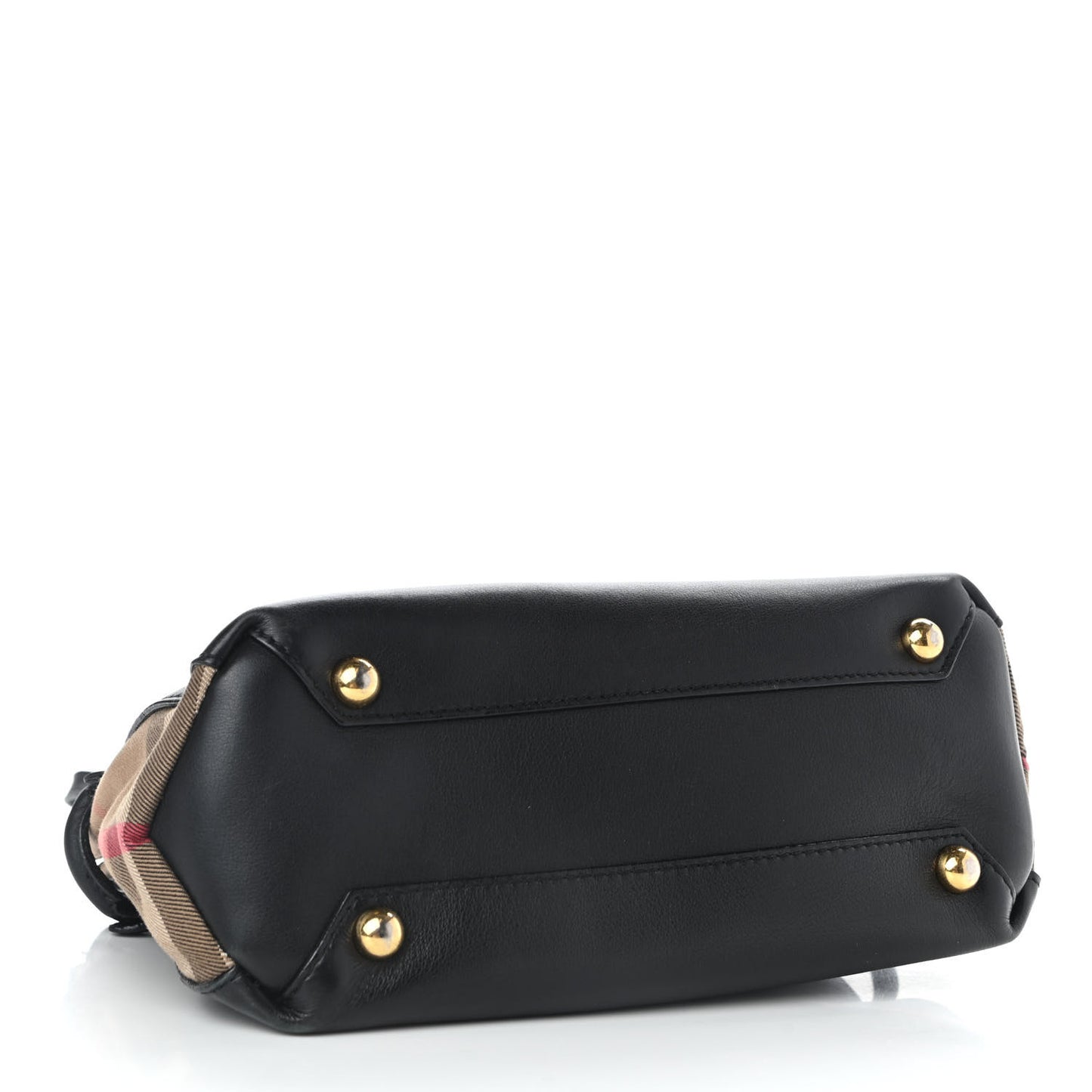 Calfskin House Check Small Banner Tote Black
