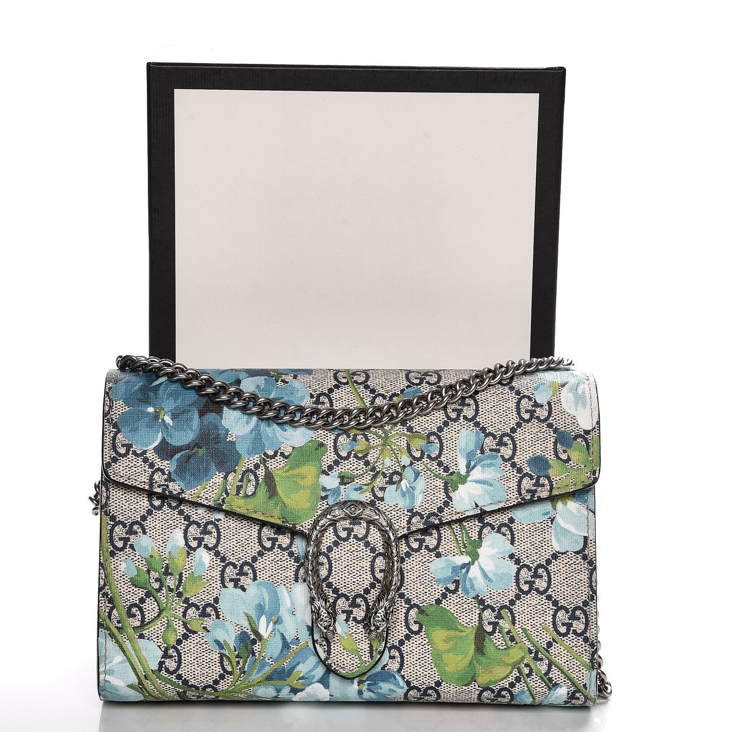 Gucci GG Supreme Monogram Blooms Mini Dionysus Chain Wallet Beige Blue Navy Vintage Blue 7 of 7