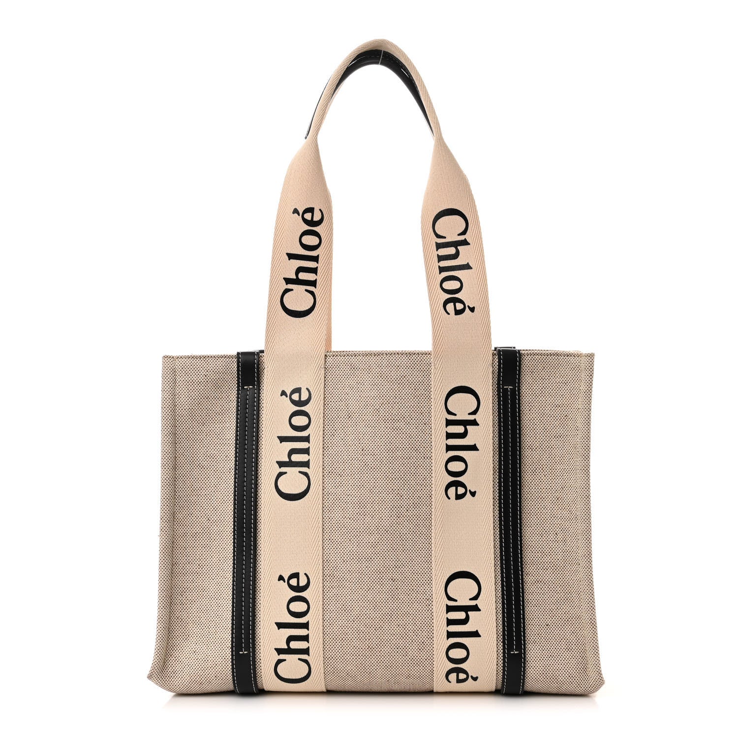 Chloe Cotton Calfskin Medium Woody Ribbon Tote White Black 1 of 9