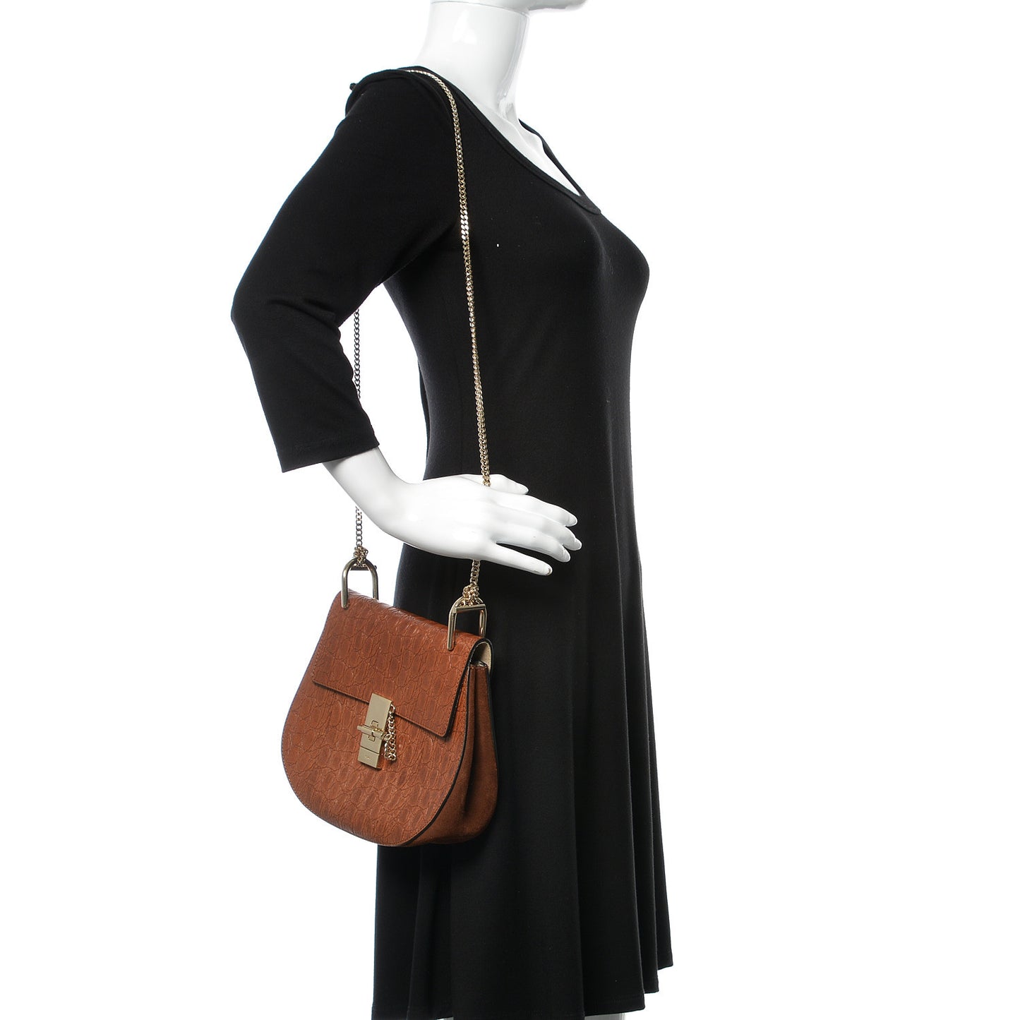 Calfskin Crocodile Embossed Drew Shoulder Bag Sienna Red