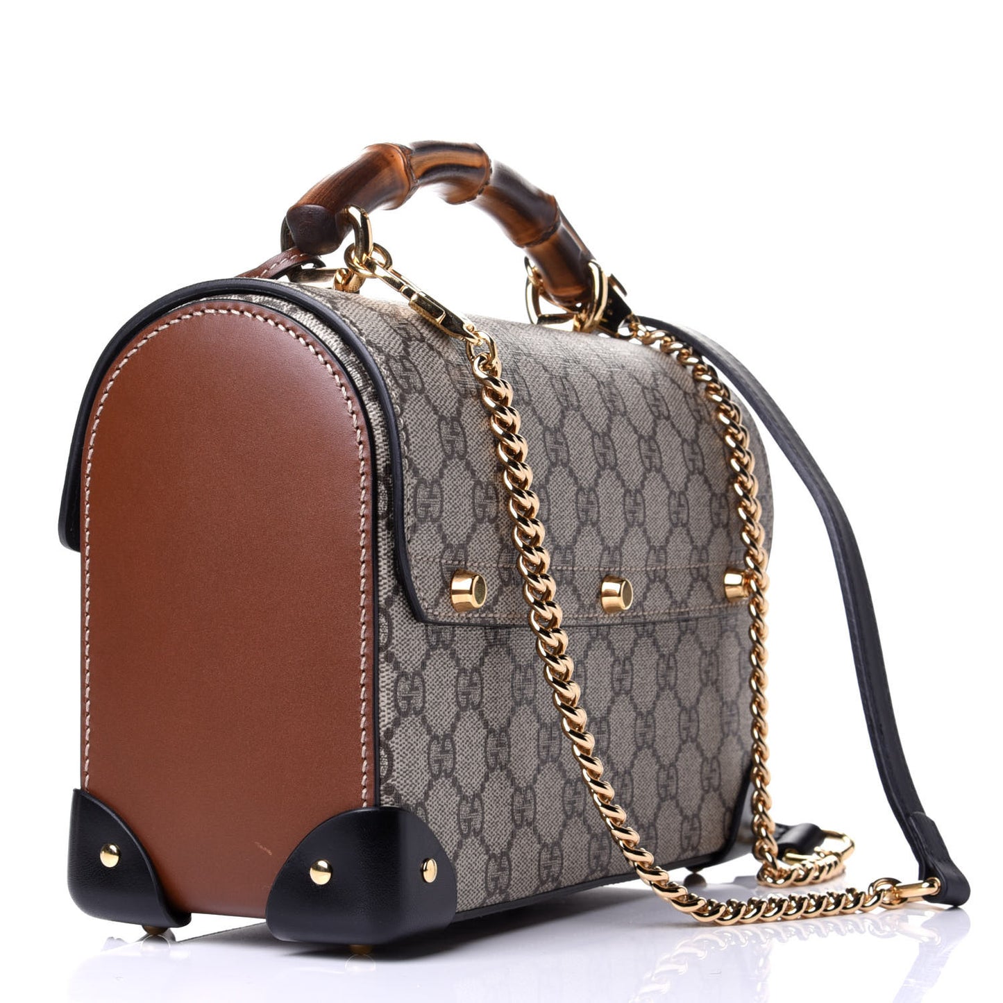 GG Supreme Monogram Small Padlock Bamboo Shoulder Bag Beige Black Cuir