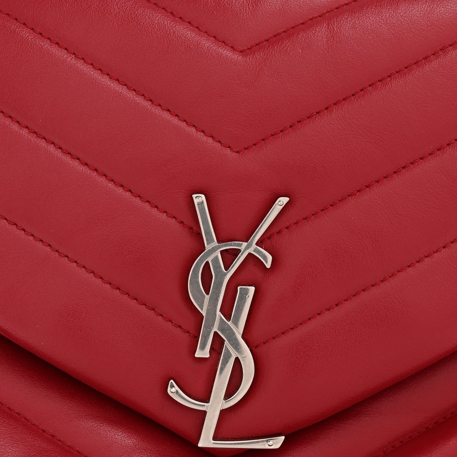 Saint Laurent Calfskin Y Quilted Monogram Medium Loulou Chain Satchel Lipstick Red 13 of 14