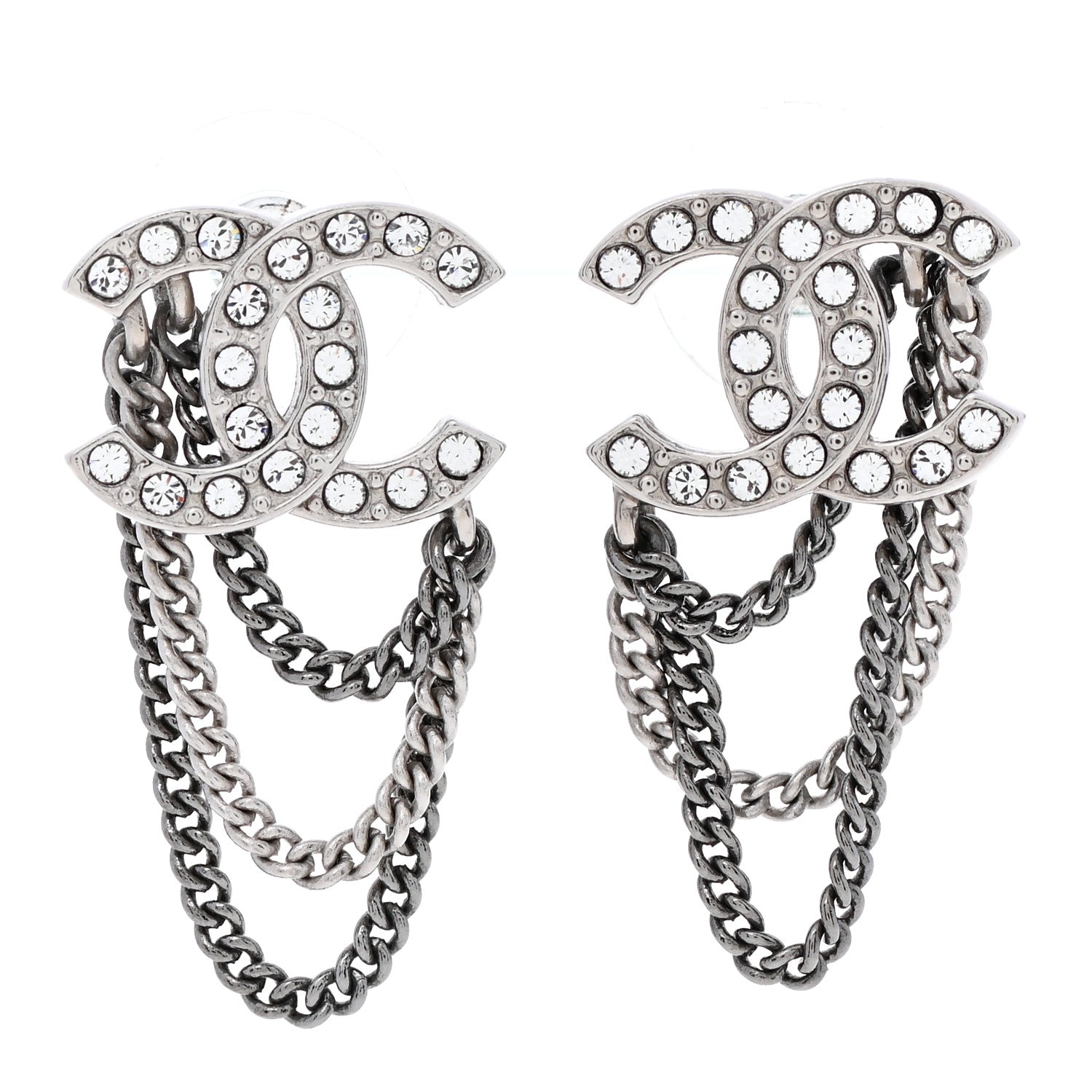 Chanel Crystal Chain CC Earrings Silver 1 of 5