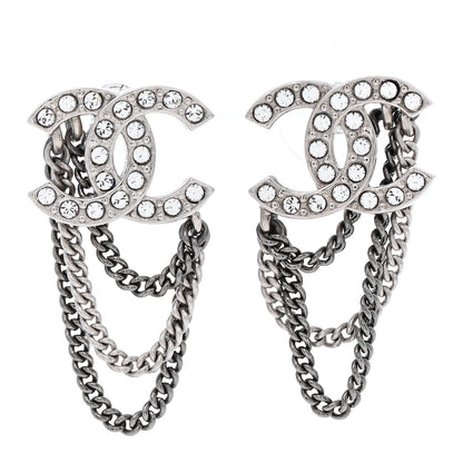 Chanel Crystal Chain CC Earrings Silver 1 of 5