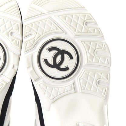 Chanel Nylon Calfskin Suede CC Womens Sneakers 36 Navy White Orange 6 of 10