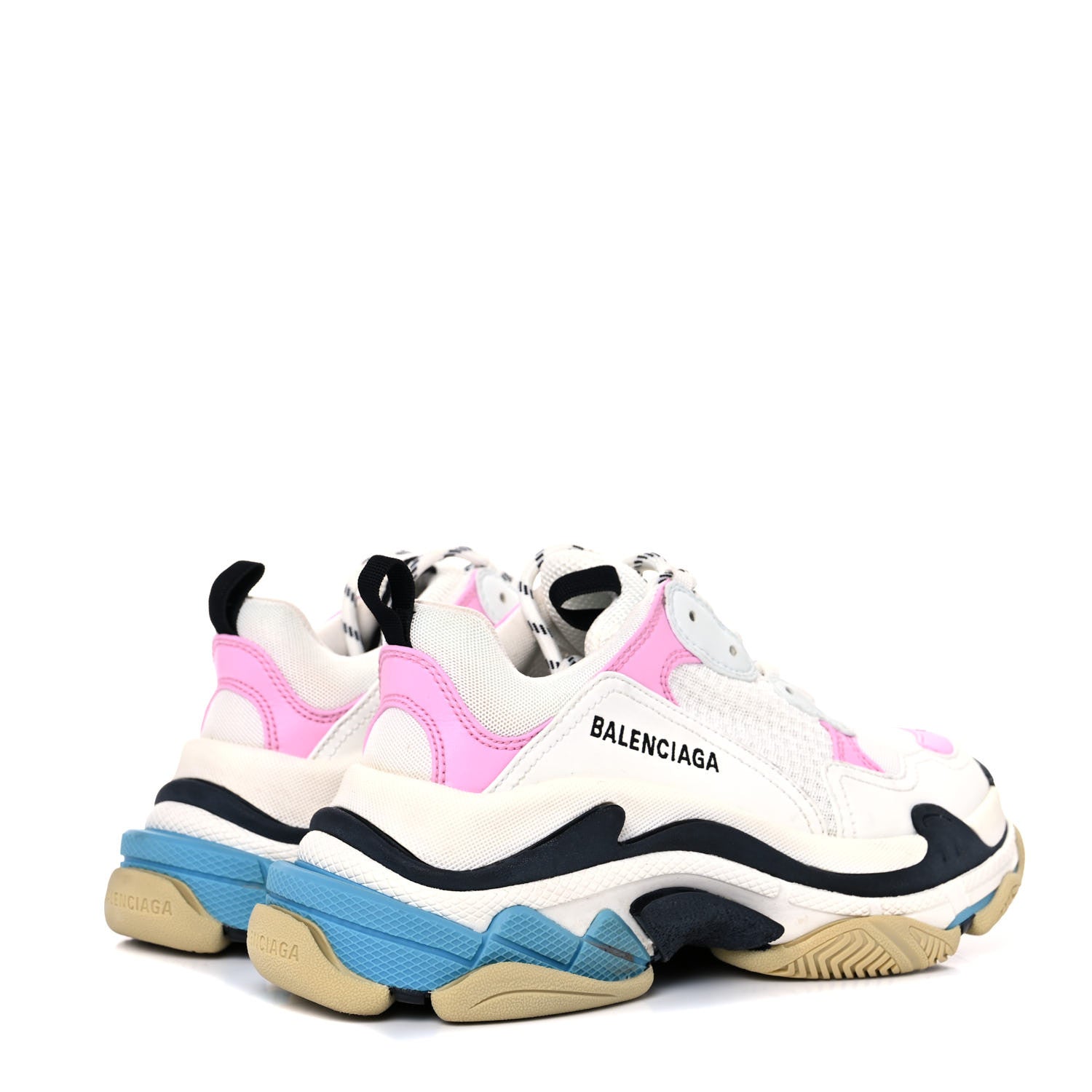 Balenciaga Fabric Mesh Washed Effect Womens Triple S Sneakers 38 Pink White Blue 4 of 13