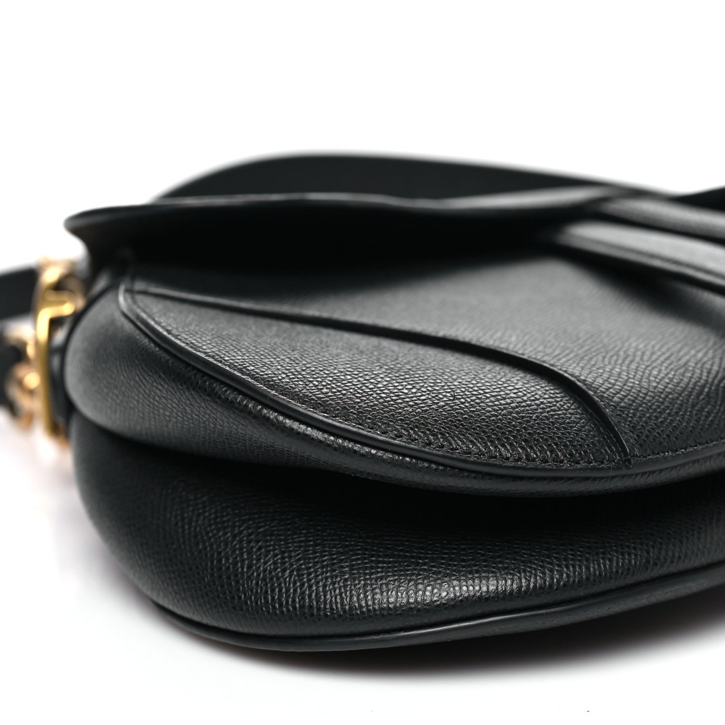 Grained Calfskin Saddle Bag With Strap Black
